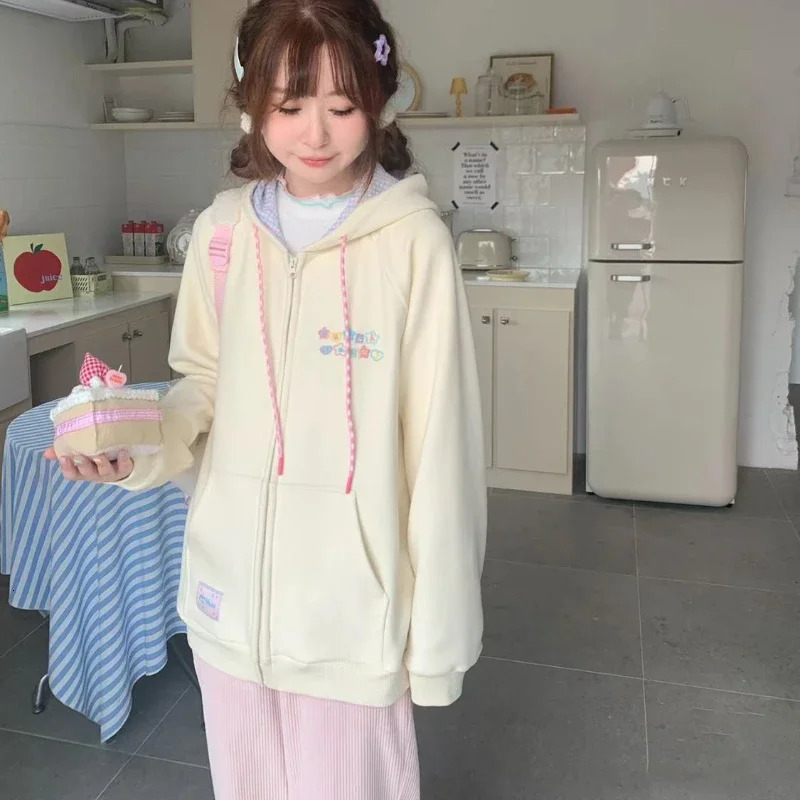 Embroidery Hoodies Women Clothing Street Fashion Patchwork Vintage Zip Up Hoodie Woman Loose Rest Sweatshirt Clothes Tops 250106