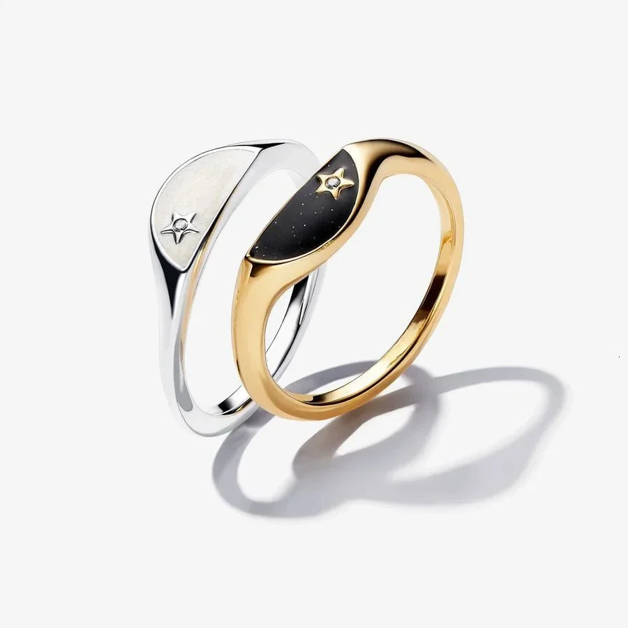 S925 Silver Panjia Me Day Night Ring Set High Quality Sun Moon Ring Set Couple Rings Womens Jewelry 250103