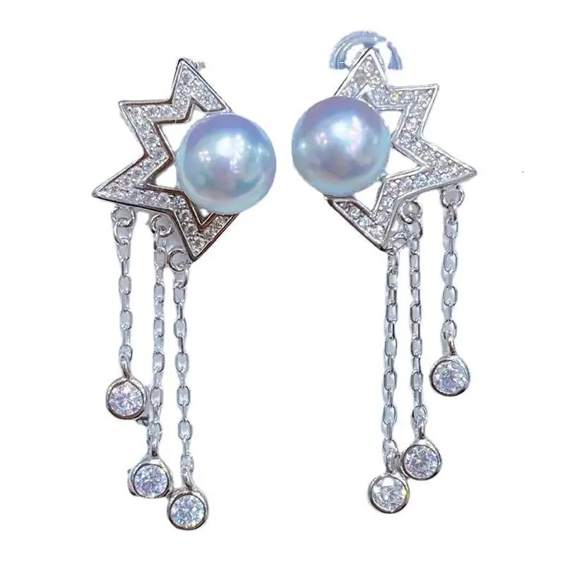 MeiBaPJ Real 925 Silver Star Earrings Necklace Ring Fine Wedding Jewelry Sets For Women Natural Big Pearl Suit 250102
