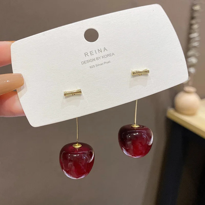 Small Fresh Sweet Lovely Cherry Cherries Earrings Pendant Fruit Red Charm Jewelry 250103
