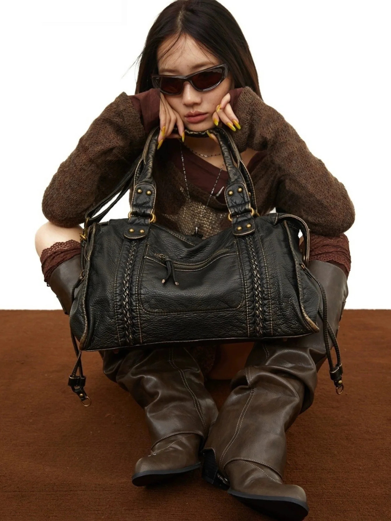 Fashion Punk Grunge Women Shoulder Handbags High-Capacity Vintage Casual Underarm Bag All Match Y2k Aesthetic Femme Tote Bags