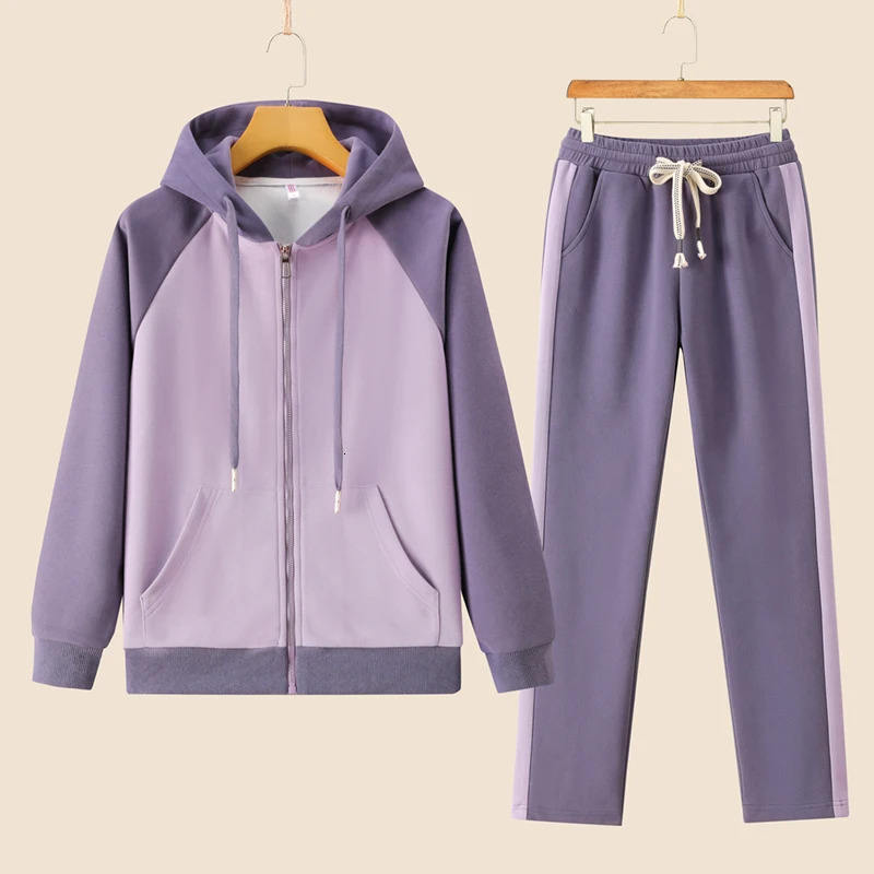 Fashion Casual Sportwear Hoodie Pant Set Long Sleeve Hooded Jacket 2 Piece Drawstring Sping Female Running Suits 250106