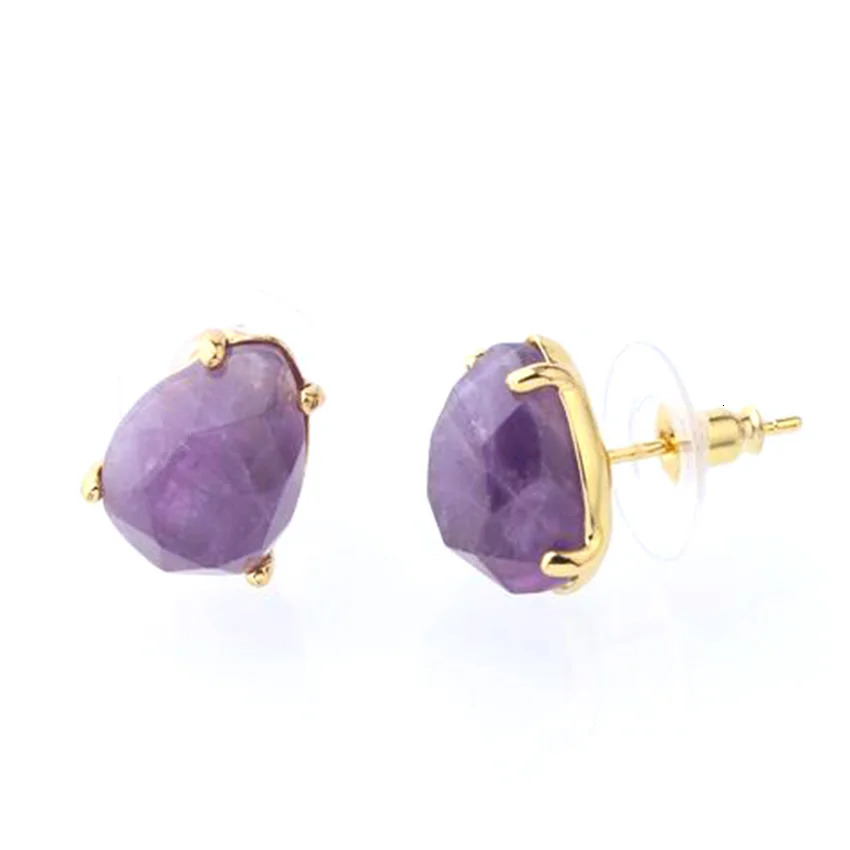 Crystal Stud Earrings for Women Girls Waterdrop Round Oval Shape Natural Lapis Lazuli Amethyst Faceted Stone Earring Jewelry