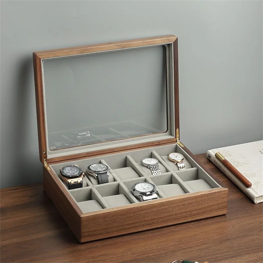 Classic bamboo case with glass cover jewelry dustproof storage box watch collection box desktop organizer 250102