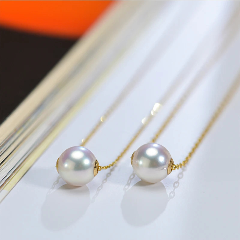 18K Gold Pearl Pendant Necklace For WomenNatural Akoya Pearl Necklace Pendant Yellow Gold Chain Fine Jewelry 250106