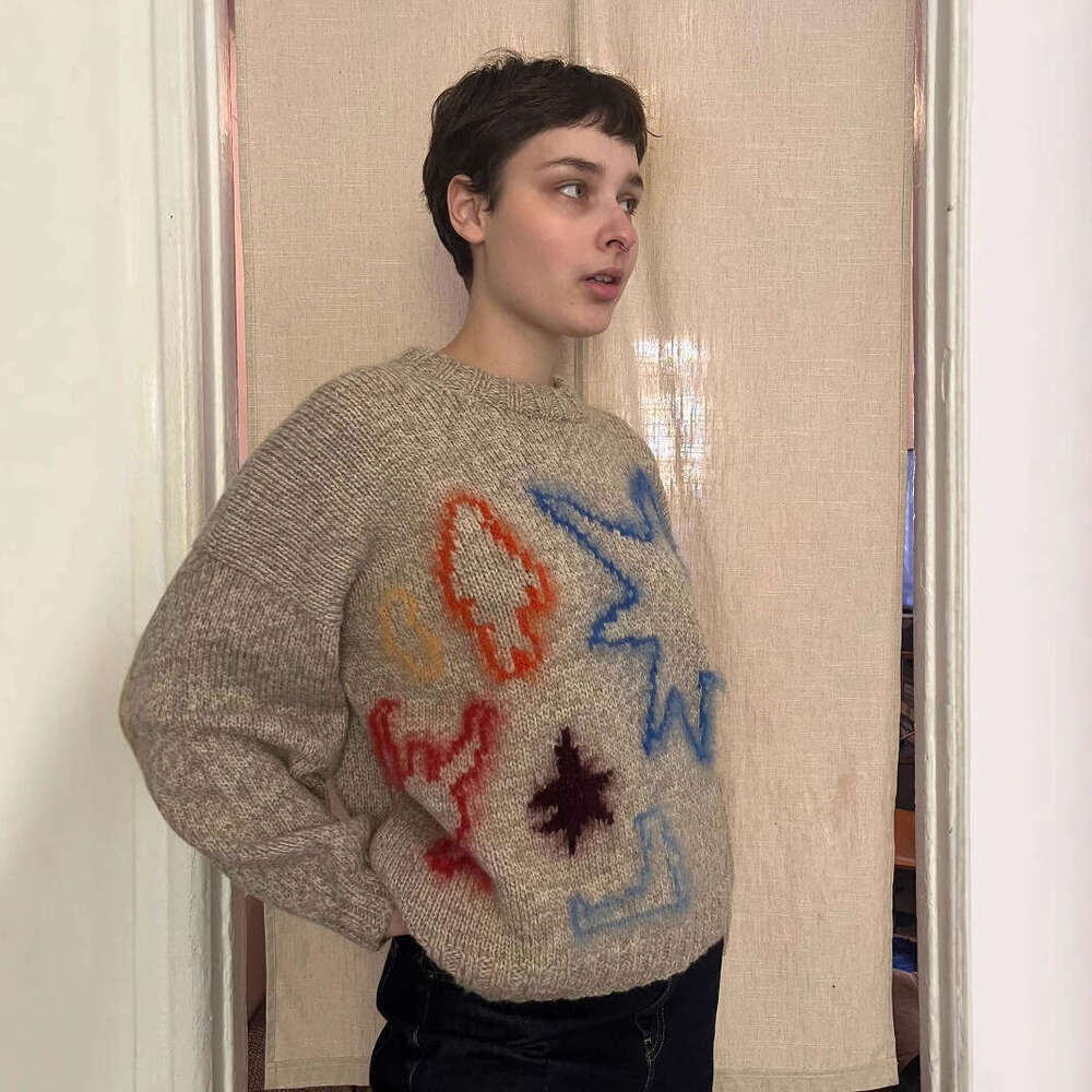 Knitted sweater with jacquard pattern, round neck, long sleeved, high street loose sweater, cute style