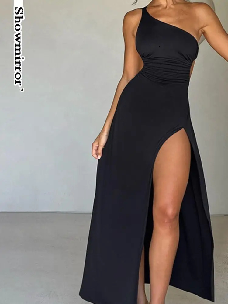 Elegant Evening Dresse One Shoulder Maxi Dress Club Party Ruched Dres Outfits Sexy Backless Tie Up Dresses Vestido Robe 250103