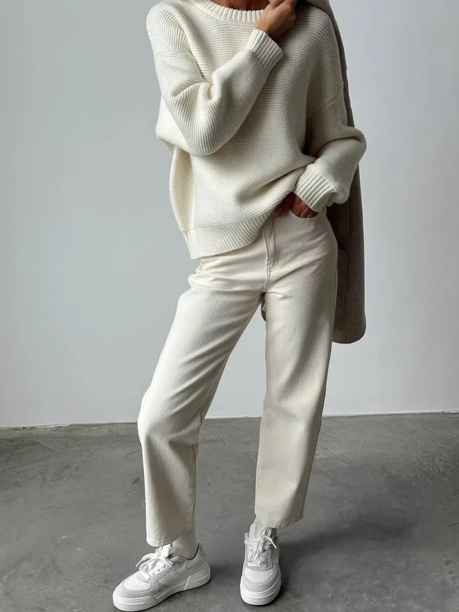 Bornladies Knitted Round Neck Sweater Womens Autumn Winter Loose Casual Thick Pullovers Female Fashion Warm Solid Color 250103