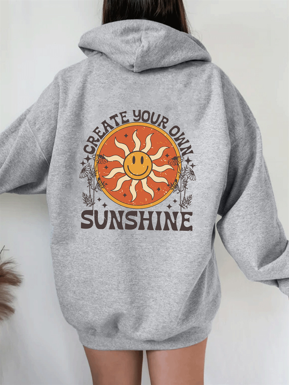 European Style Off Shoulder Sleeves S - --5XL Women's Fleece Hoodie Plain Letter Printed Kangaroo Pocket