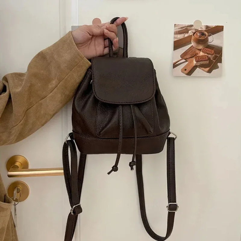 Small Fashion Backpacks School Bags for college Pu Leather Women Shoulder Bag Cute Flap String Female Handbags Tote Purse 250102