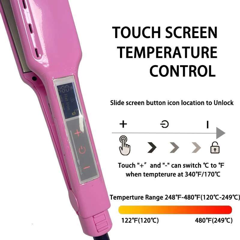 Titanium Flat Iron Touch Screen Technology MCH Wide Plate Brazilian Keratin Treatment 480F Professional Hair Straightener