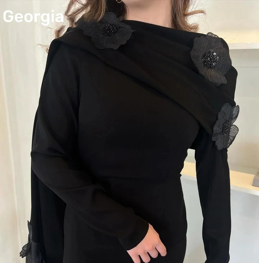 Customized Evening Dress Column Round Neck Ball Dress Beads Handmade Flower Zipper Long Sleeve Vestdos De 250103
