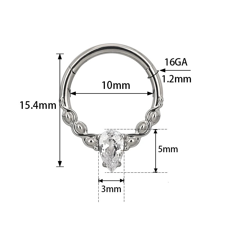 ASTM F136 EAR Nose Ring PIERC with CZ Segment Hoop Ring Face Hinged Segment Clicker Labret Cartilage Piercing Jewelry 250103