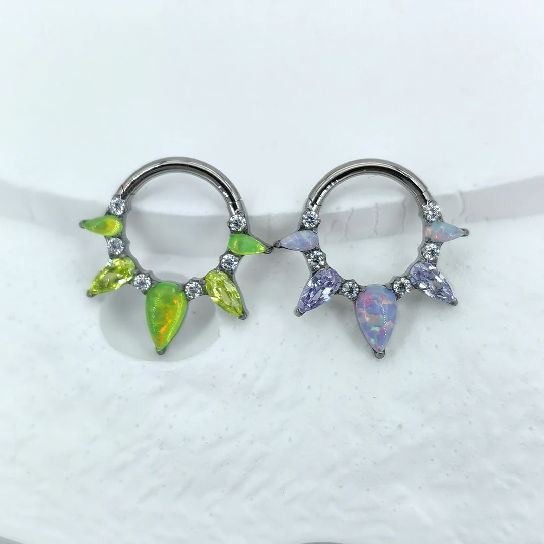 MDNEN ASTM F136 Water Drop Shape Magic Color Opal Clicker Nose Ring Segment Septum Piercing Jewelry 250103