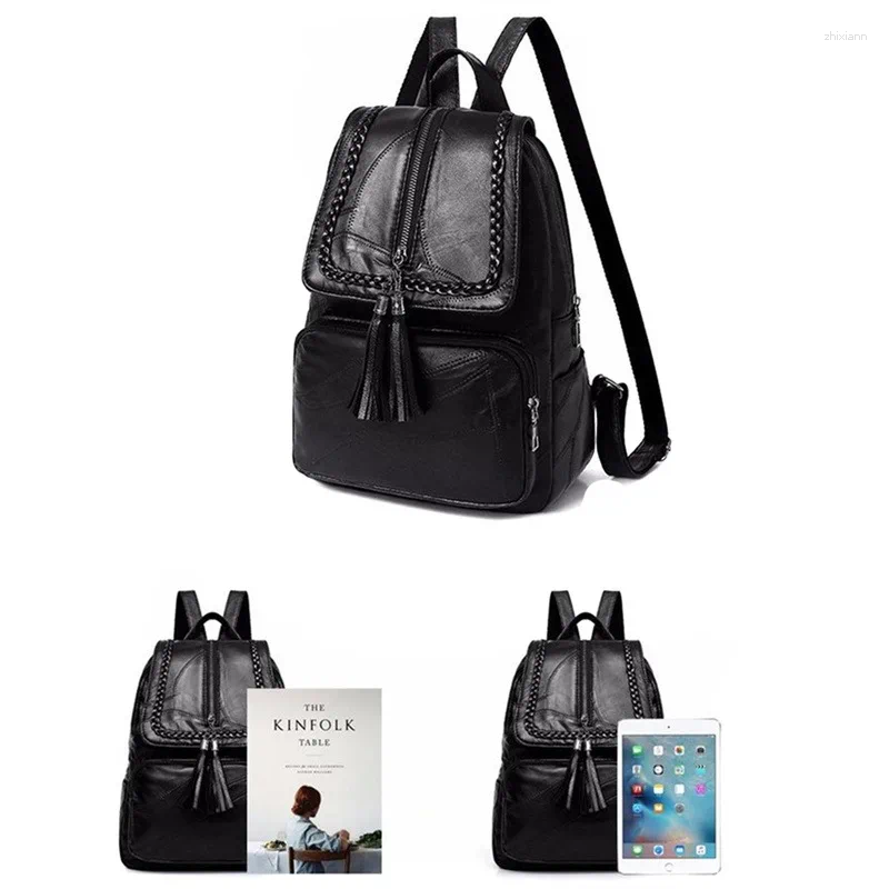 School Bags Women Leather Backpack Bag Classic Black Waterproof Travel Shoulder Multi-function zhanyishengli