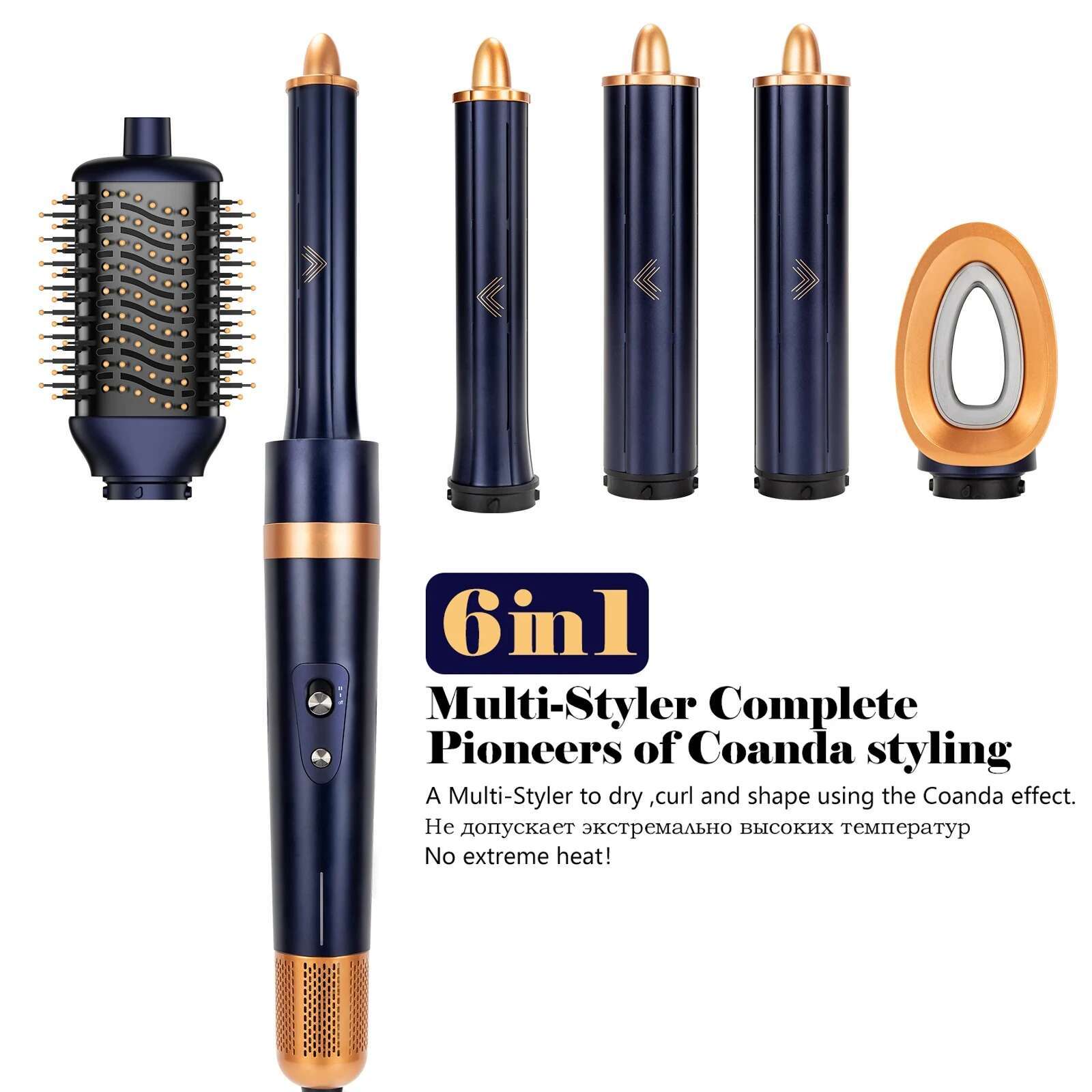 Negative Ion 6-in-1 Professional Hair Curg Multi-Styler Curler Auto Waver Iron Hot Air Brush Blow Dryer
