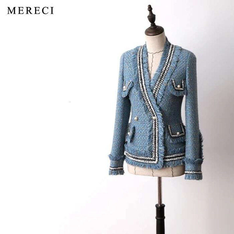 New Pieces The Shees Beauty Lay His Big Blue Mist Heavy Tweed Temperament Cultivate Morality Small Sweet Wind Coat