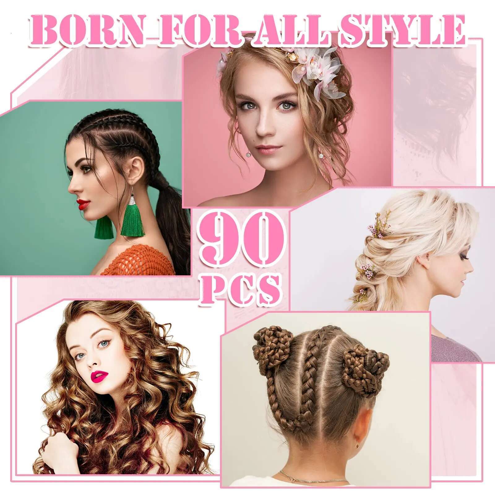 90Pieces Styg Set Including Teasing Hair Sturdy Rat Tail Comb 30Pcs Edge Brush Bristle