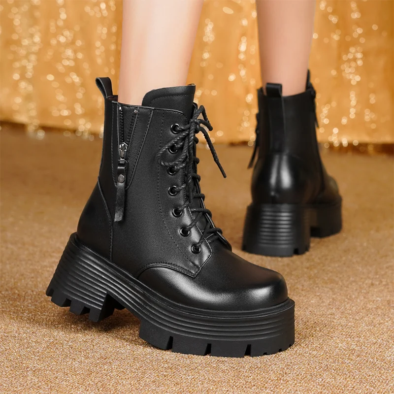 AIYUQI Ankle Boots Female Genuine Leather Natural Wool Warm Winter Boots Women Fashion High Heel Snow Boots Women