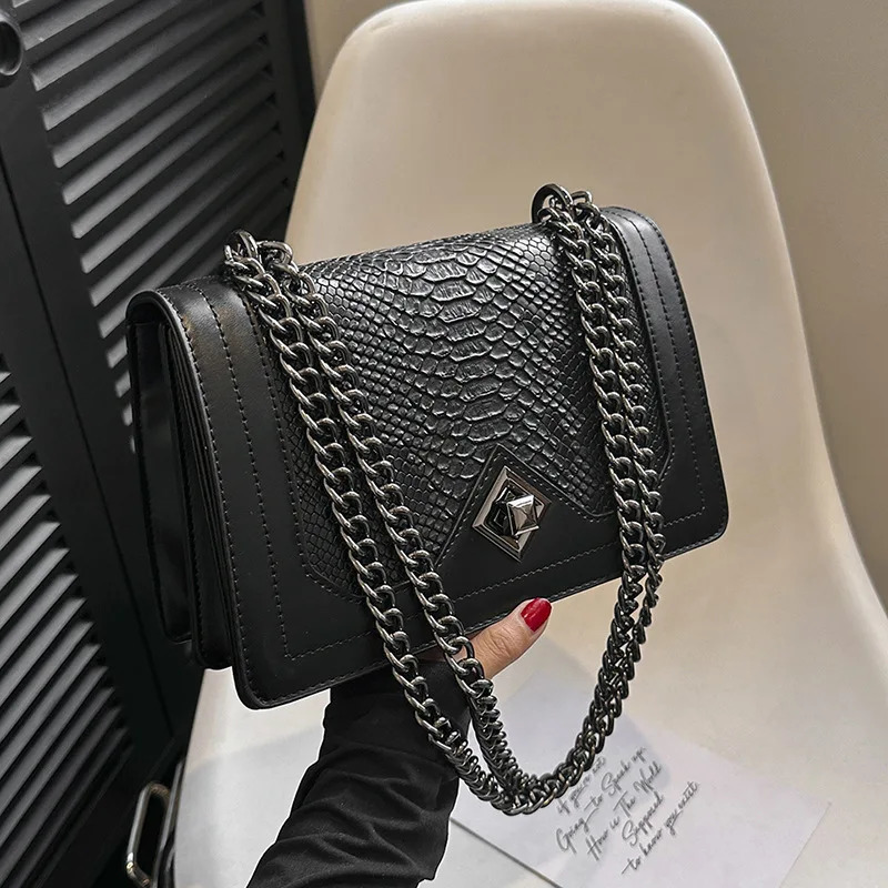 2024 Winter Womens Bag Snake Skin Leather Female Square Shoulder Bag Fashion Vintage Y2k Lady Bags Handbags Purses 250106