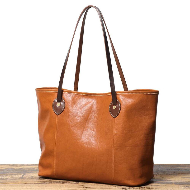 LUOKIR New Trendy Genuine Leather Women's Shoulder Vegetable-Tanned Cowhide Fashion Tote Large Capacity Shopping Bag