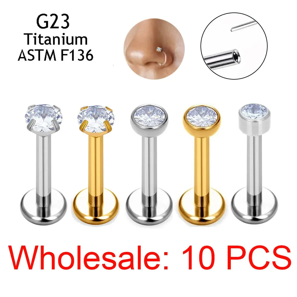 10PCS Ear Studs Threadless G23 Nose PIERC Push Pin Labret Lip Rings Earrings Cartilage Helix Piercing Jewelry Wholesale 250103