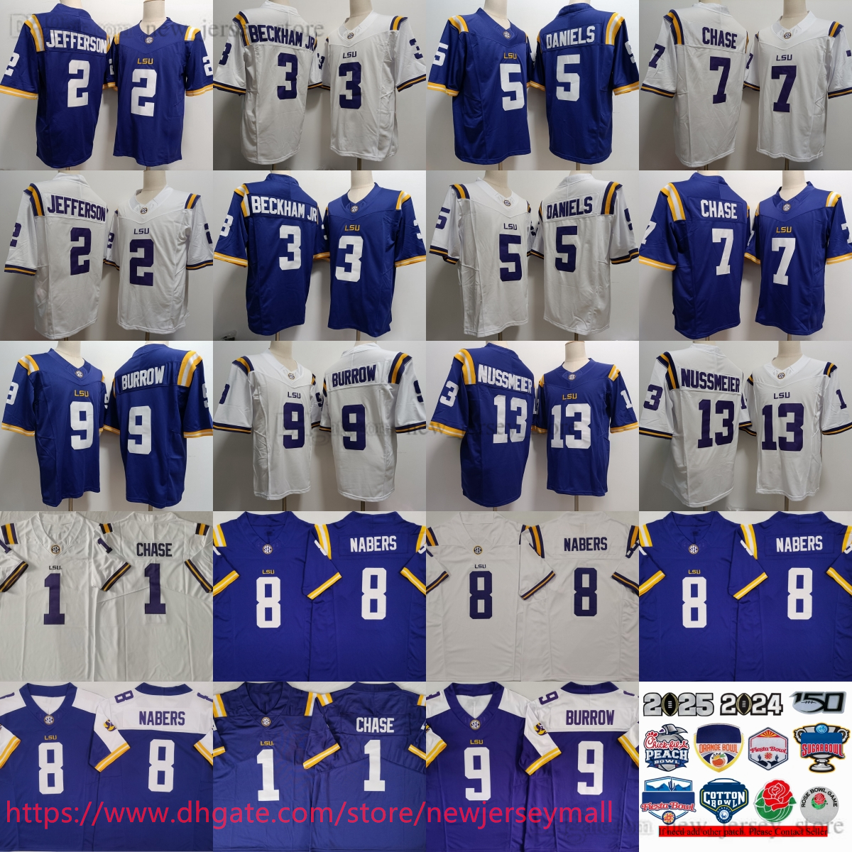FreeShipping 2025 College Football 2 Justin Jefferson Jersey Bowl Patch Odell Beckham Jayden Daniels Ja'Marr Chase Malik Nabers Joe Burrow Garrett Nussmeier 150th