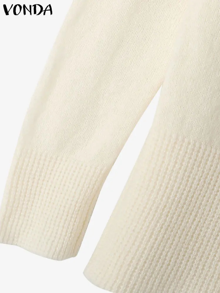 VONDA Women Autumn Round Neck Off Shoulder Long Sleeve Knitted Sweater Causal Solid Pullovers Holiday Casual Jumpers 250103