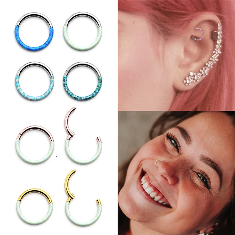 G23 Piercing Jewelry Front Opal Nose Rings Closed Ring Seamless Nose Ring Clicker Lip Ring For Women Cartilage Earring 250103