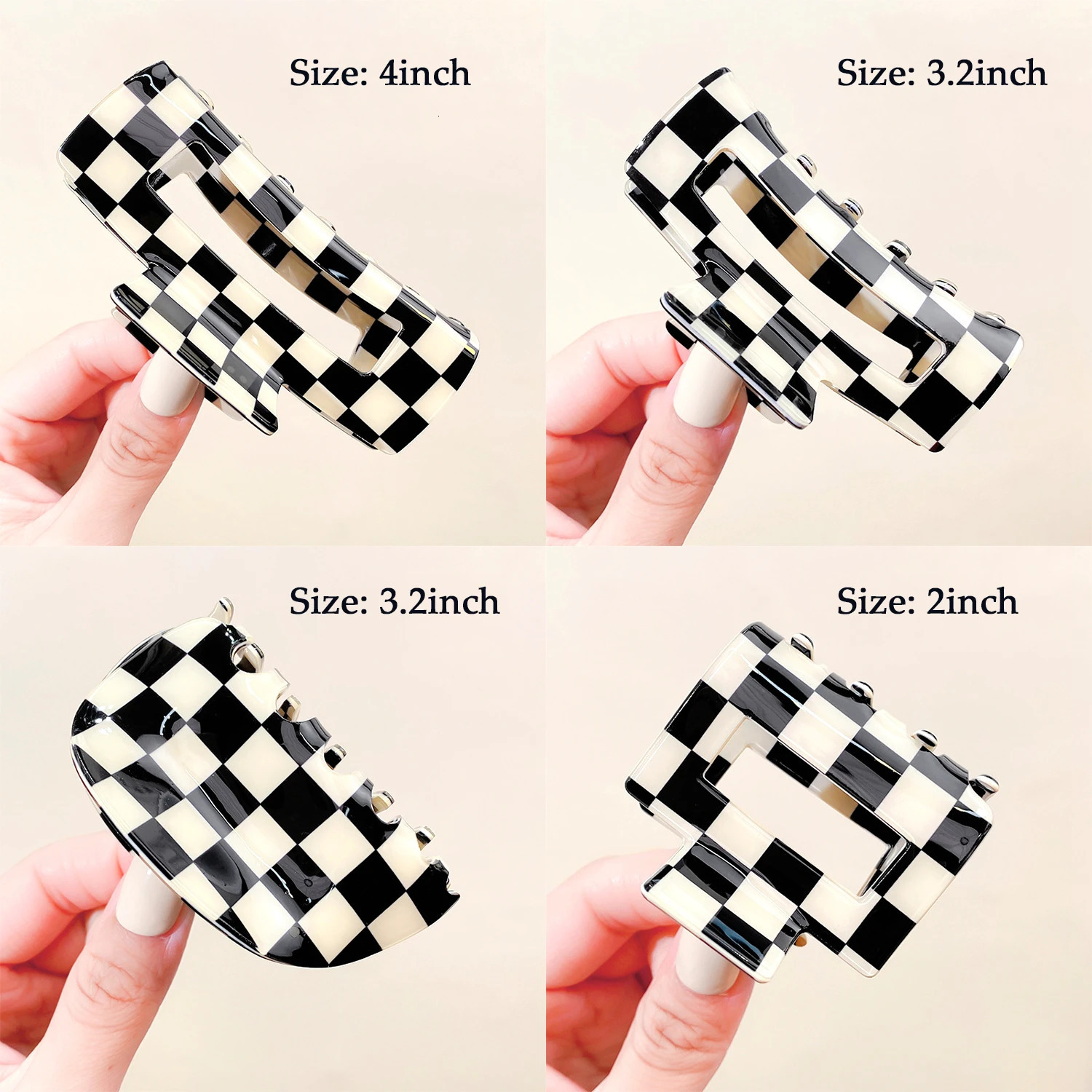 JINBUYAO 4inch Checkered Claw Clips 3 Styles 4pcs Classic Black White Checkerboard Acrylic Hair Clips 3 Sizes Y2K Hair Clip 250106