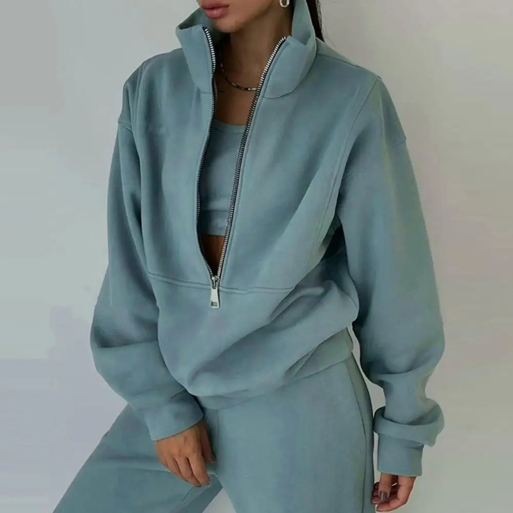 Women Tracksuit Set Autumn Winter Womens Comfortable Two Piece Sports Suit for Wear Solid Color Warm Stylish 250106