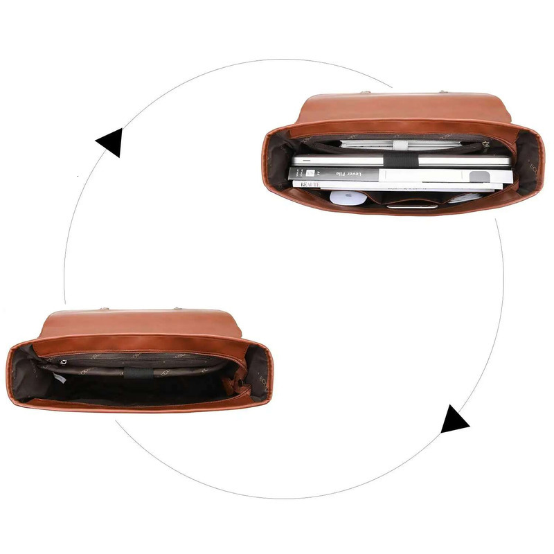 ECOSUSI Bags Women Courier Bags PU Leather 14'' Laptop Satchel Female Shoulder Bag For College Travel Square Bag