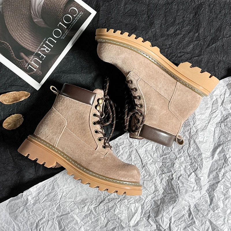 AIYUQI Ankle Boots Female Genuine Leather Autumn Platform Yellow Women's Booties Casual British Style Ladies Boots