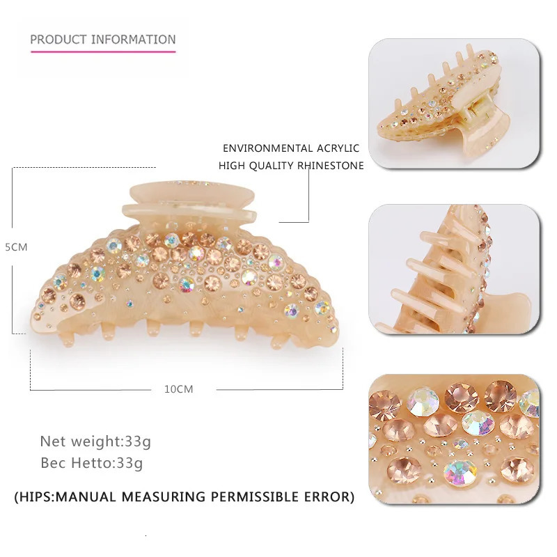 Spark Rhinestones Hair Claw Clip for Women Girl Fine Acetate Hair Accessory Ornament Jewelry - Tiara for Ponytail Holder 250106