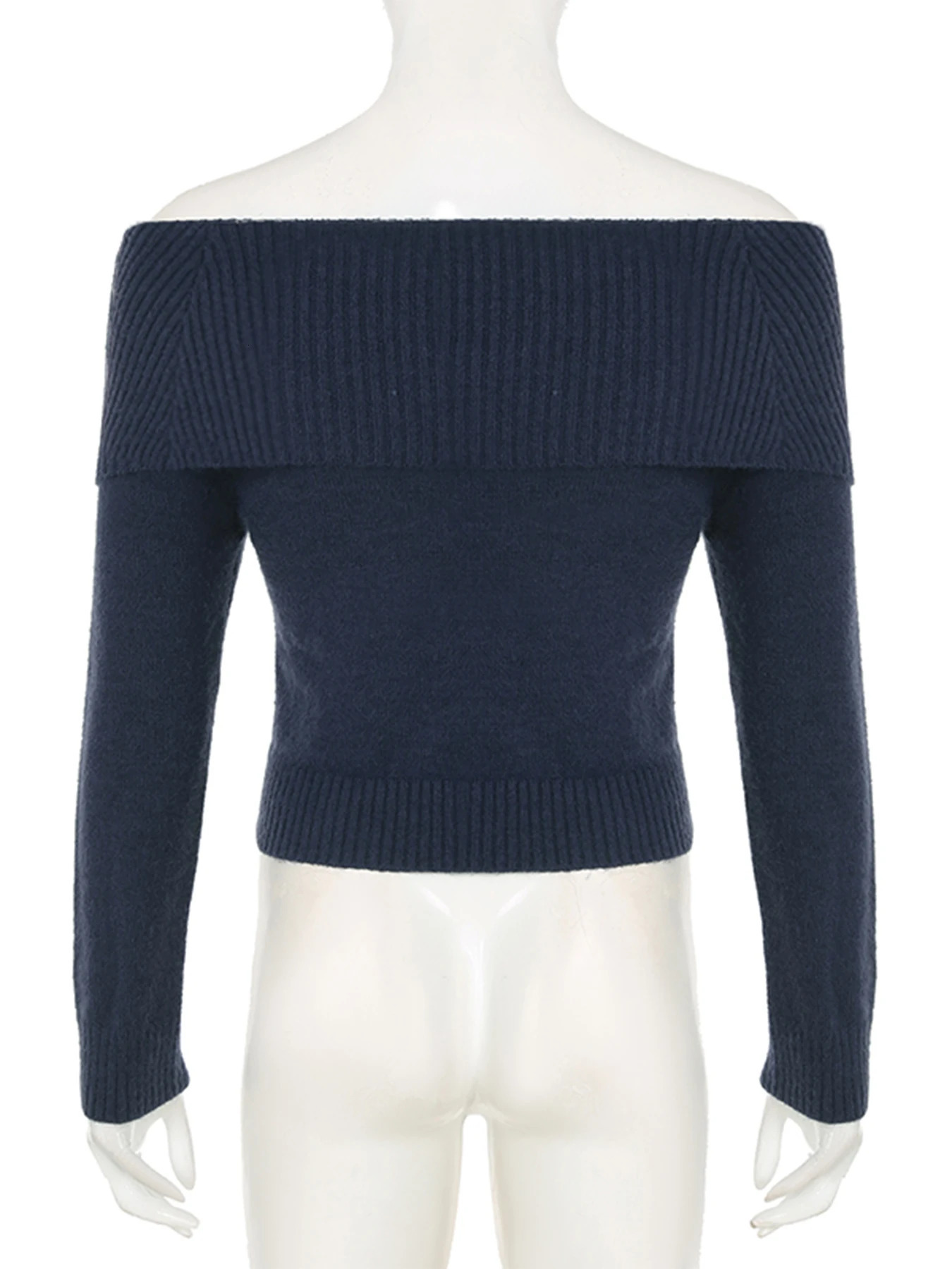 Rockmore Elegant Solid Tops Sexy Off Shoulder Long Sleeve Skinny Sweater Womens Pullovers Fashion Autumn Winter Daily Clothing 250103