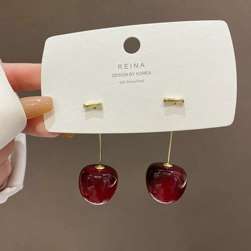Small Fresh Sweet Lovely Cherry Cherries Earrings Pendant Fruit Red Charm Jewelry 250103