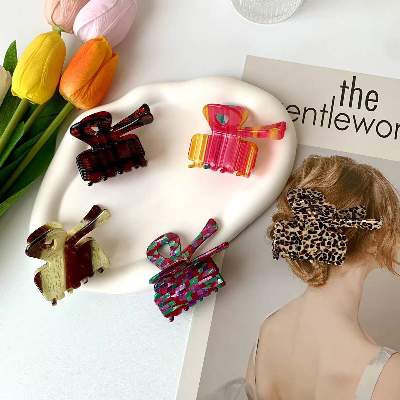 Rigorous selection of colorful bow acetate scrunchies cute butterfly hair clips rainbow color super female shark clip hair accessories premium sense
