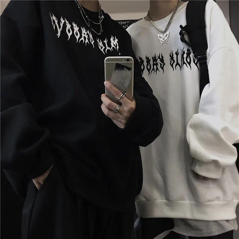 Women Loose Tracksuit Casual Printing Sweatshirt High Quality Versatile Pullover Trend Black White Street Tops Clothing 250106