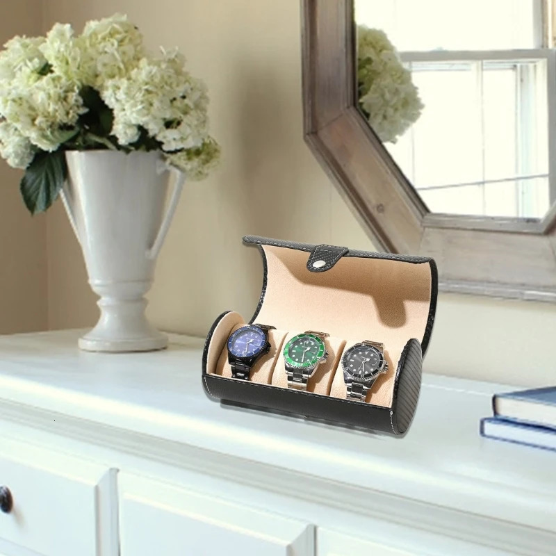 Unique watch storage box with 3 grid cylindrical drum support and circular watch storage box 250102