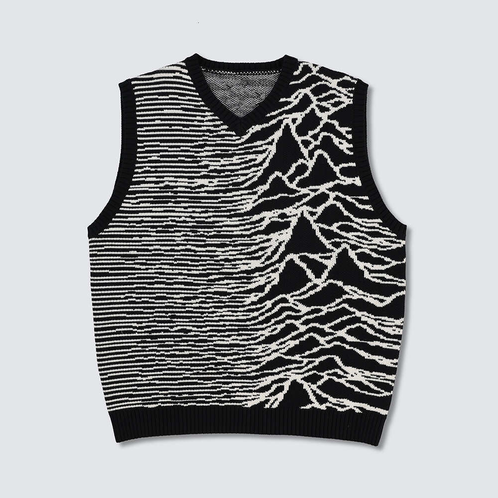 Ins knitted anime jacquard pattern round neck sleeveless high street loose sweater vest