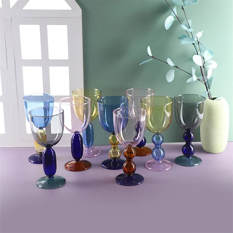 Creative Stained Glass Goblets Contrast Color Wine Glasses Ins Style Simple Home Wine Glasses Drink Cups 250106
