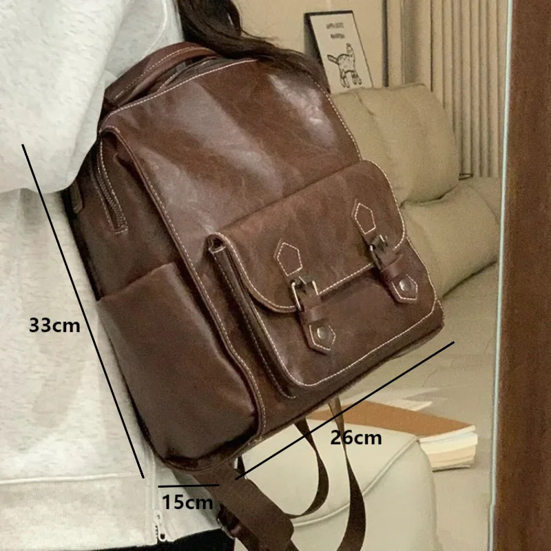 Womens Fashion Backpack Korean Style Retro Solid Color Shoulder Bags Multifunction Handbags Leisure College Students Schoolbags 250102