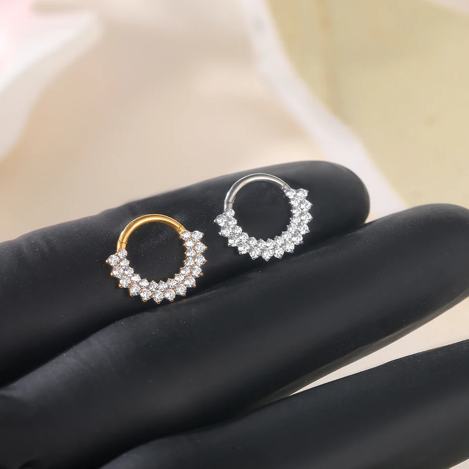 1PC ASTM F136 16G CZ Hinged Clicker Segment Hoop Ring CZ Daith Tragus Earring Septem Ear Nose Piercing Body Jewelry 250103
