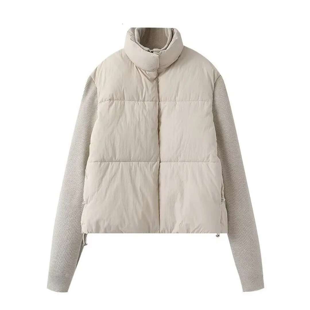 Winter New Women's Fashion Stand Up Collar Long Sleeve Spliced Knitted Warm Cotton Clothing