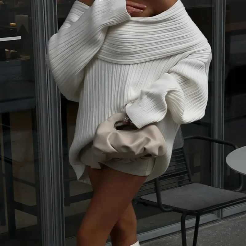 Trendix Off Shoulder Sweater Womens Winter Solid Loose Knitted Long Sleeve Tops Female Street Fashion Oversized Pullover Women 250103