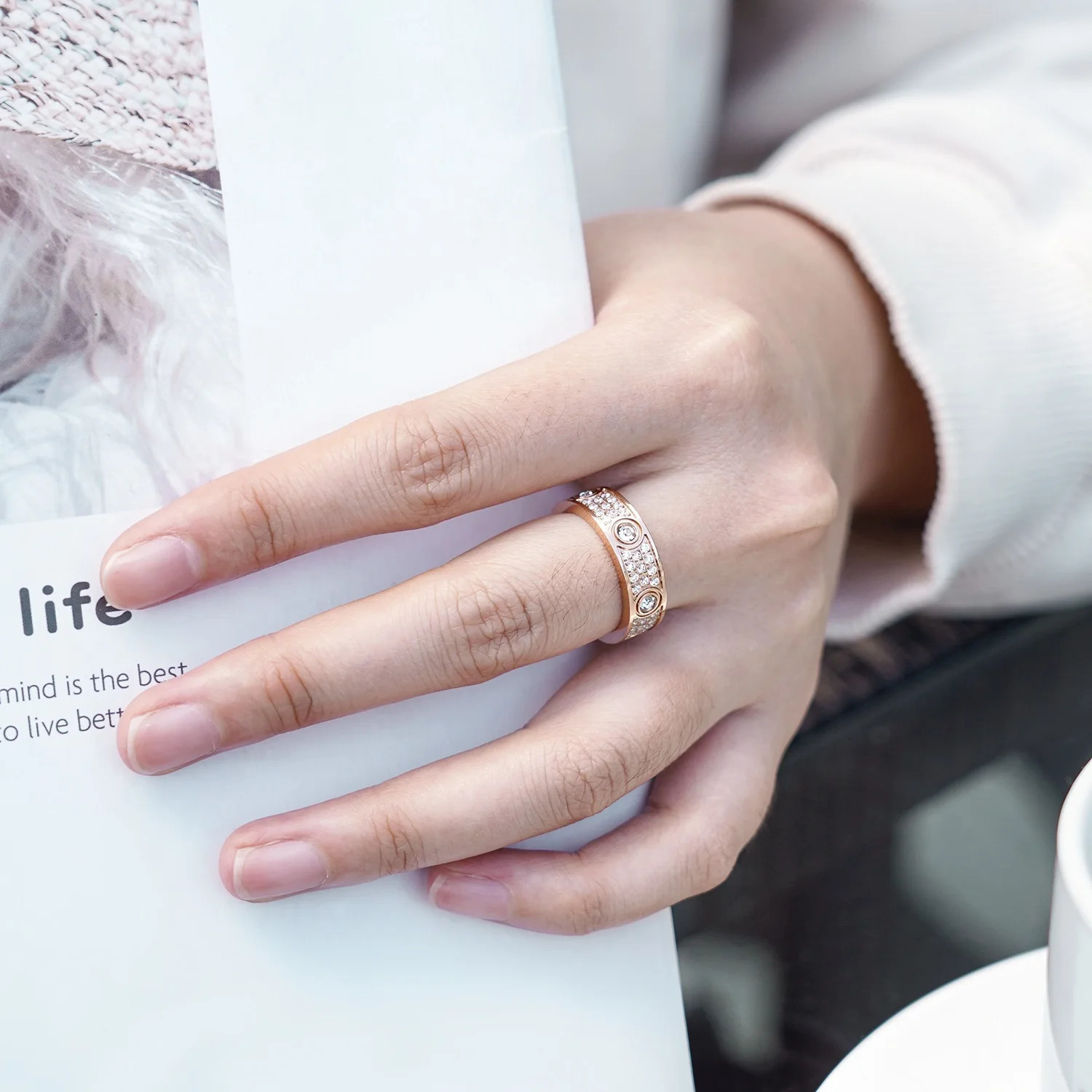 ring for women ring with Three rows sparking rhinestone couple rings steel love Keyring wholesale 250103