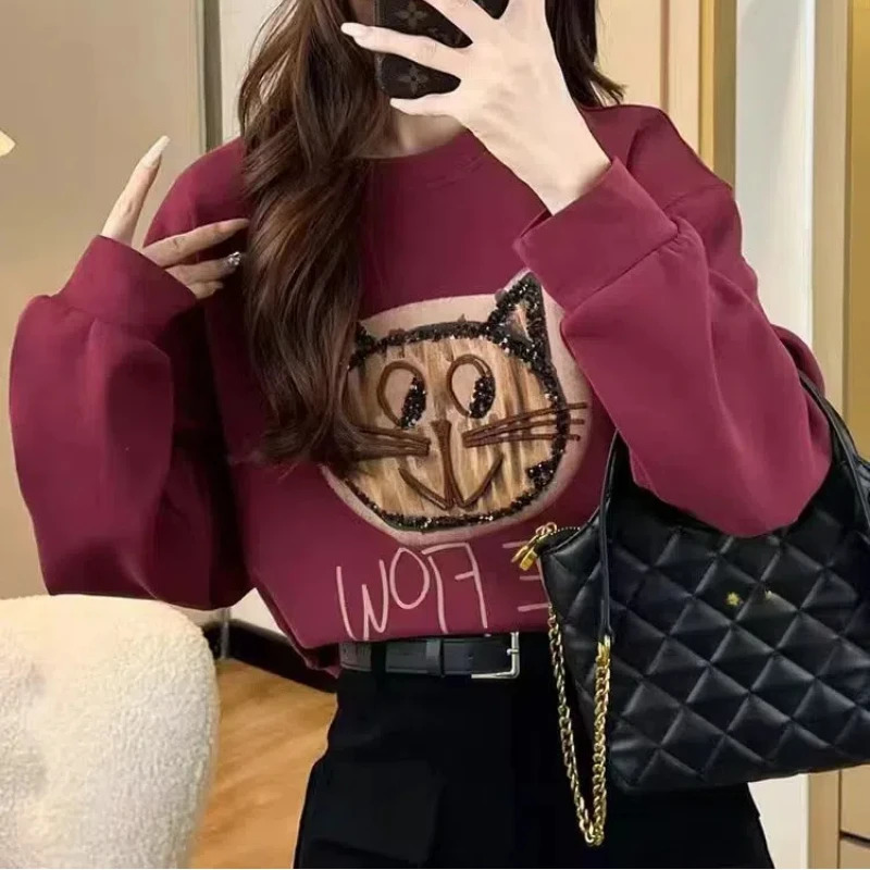Womens Clothing Autumn Winter Pullover Cartoon Letter Printing Lantern Long Sleeve Casual Fashion Hoodies Trendy Sweet Tops 250106