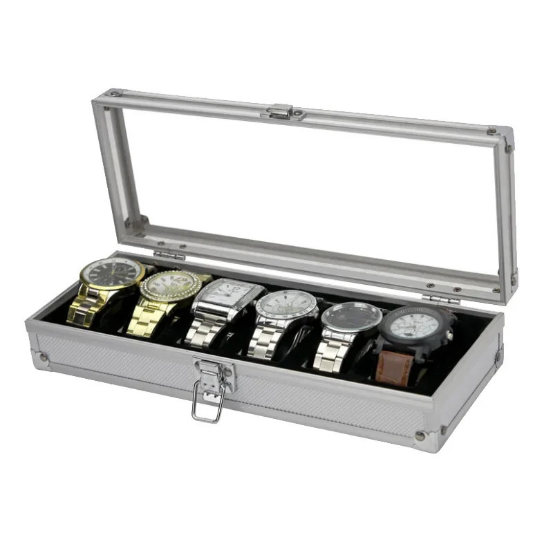 Aluminum alloy watch box portable travel watch organizer case mens watch storage display box transparent sunroof 250102