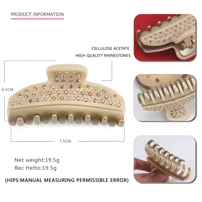 Handmade Spark Rhinestones Hair Clip Claw for Women Girls A French Styles Acetate Hair Accessory Ornament Jewelry 250106