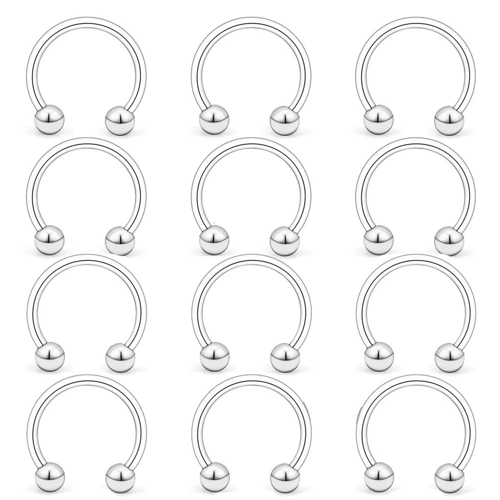 Wholesale 100PCS/Lot Steel Nose Ring Hoop Nostril Piercing Septum Ring Horseshoe Nose Ring Body Jewelry 20G 16G 250103